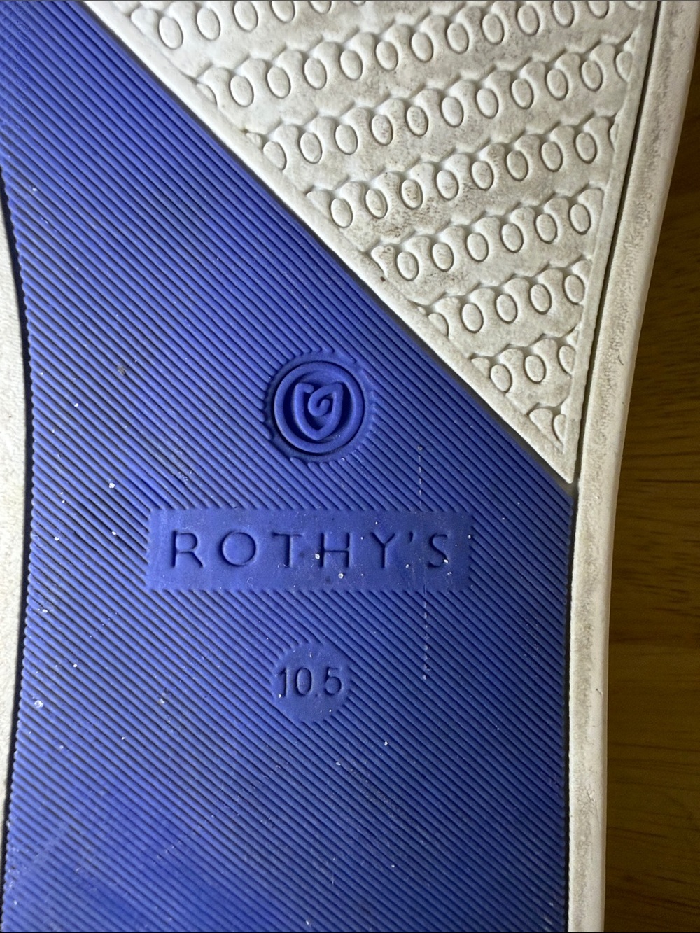 Rothy's cream Slip-On Knit Flats with Blue Heel Tab - Picture 8 of 10